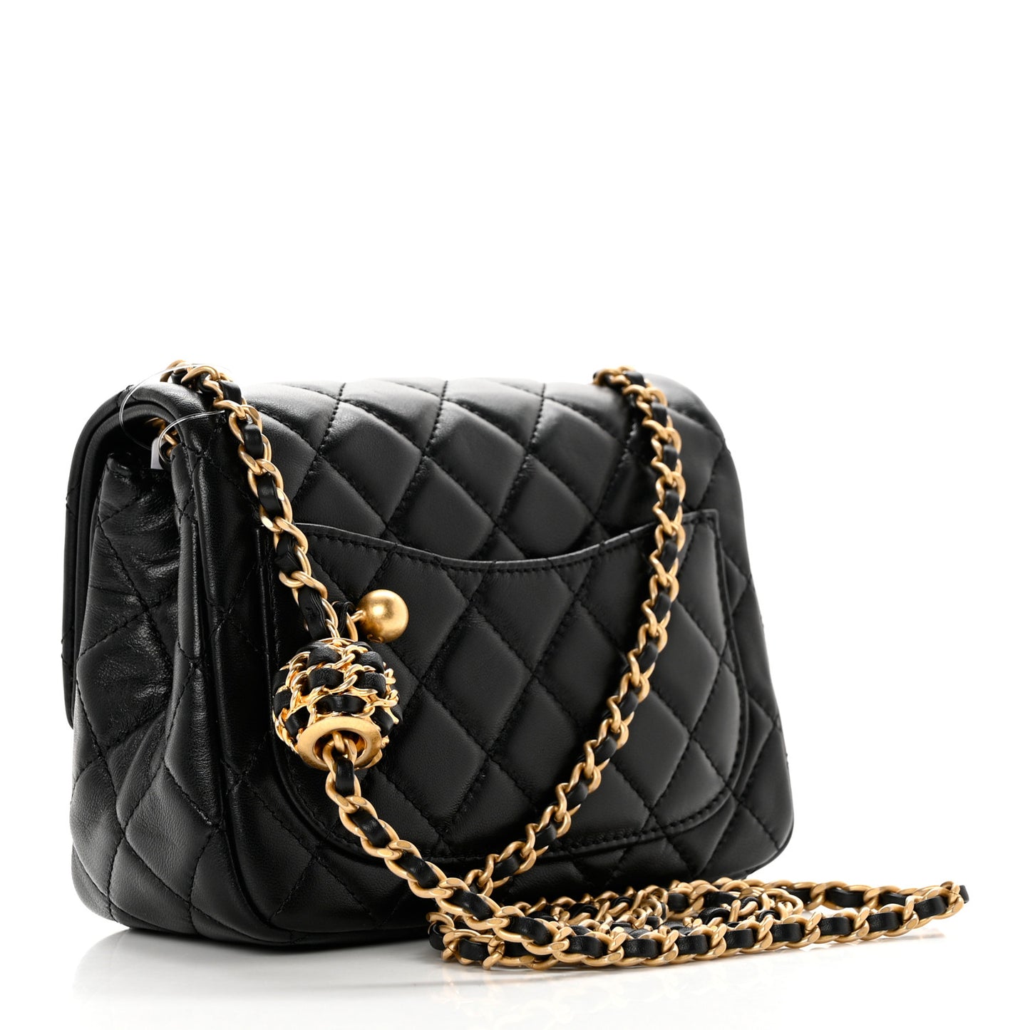 Lambskin Quilted Mini Pearl Crush Flap Black