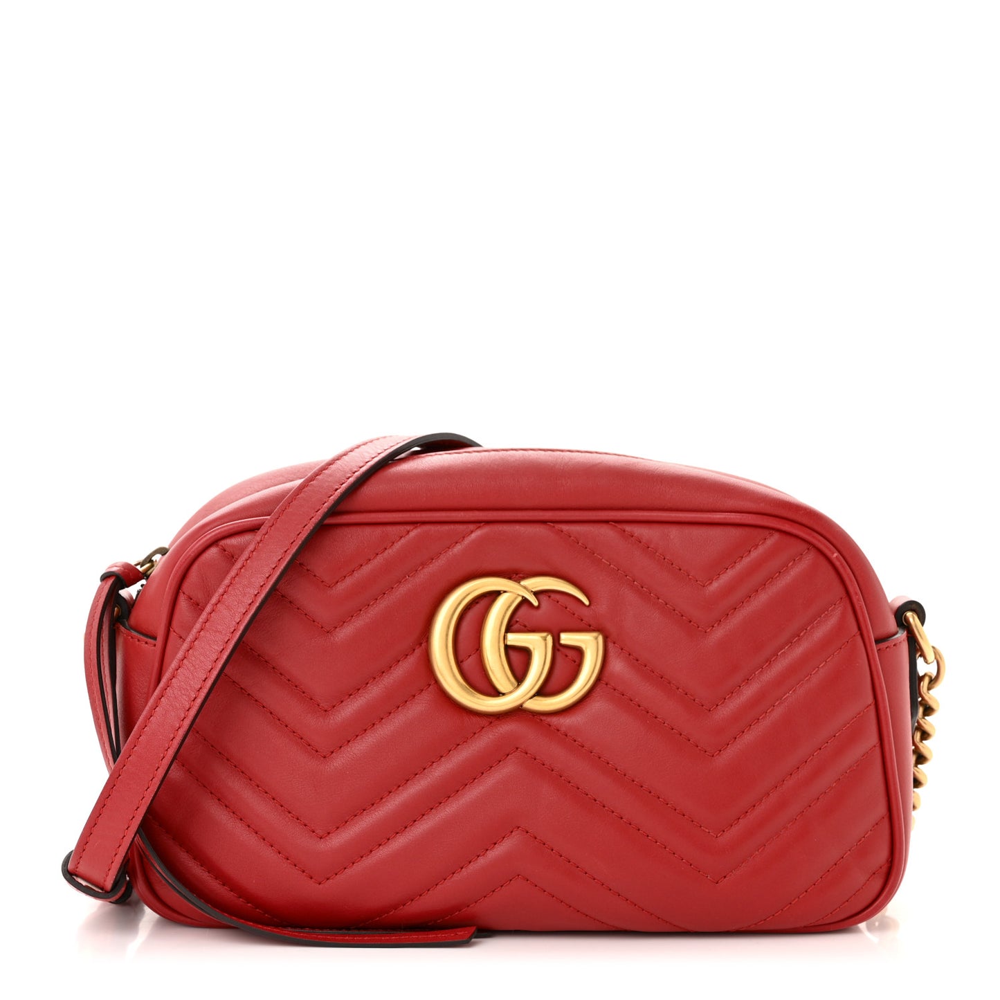 Calfskin Matelasse Small GG Marmont Chain Shoulder Bag Hibiscus Red