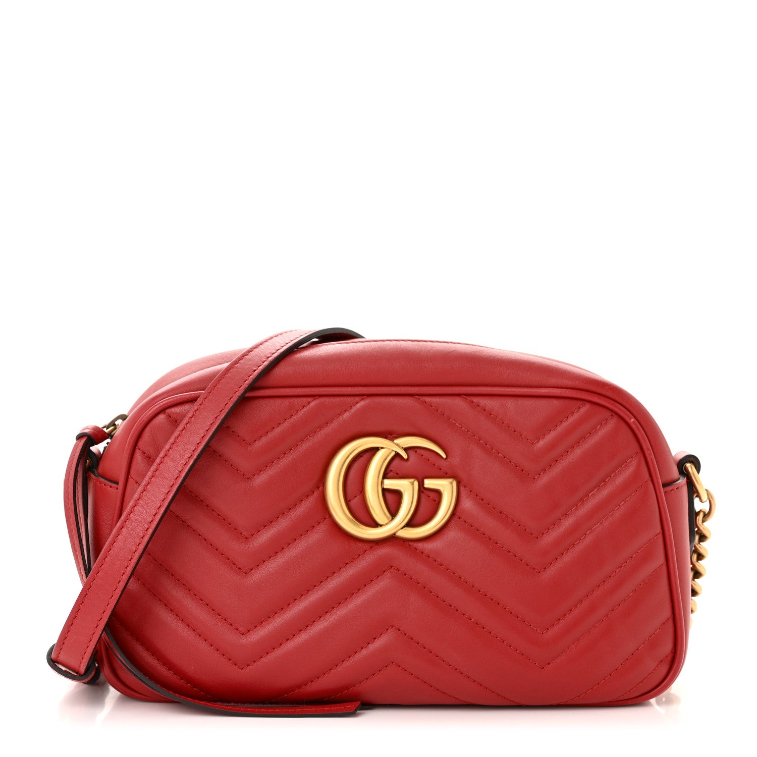 Gucci Calfskin Matelasse Small GG Marmont Chain Shoulder Bag Hibiscus Red 1 of 10