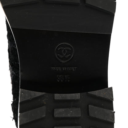 Chanel Tweed Patent Calfskin Pearl Combat Short Boots 36.5 Black Grey Blue 6 of 9