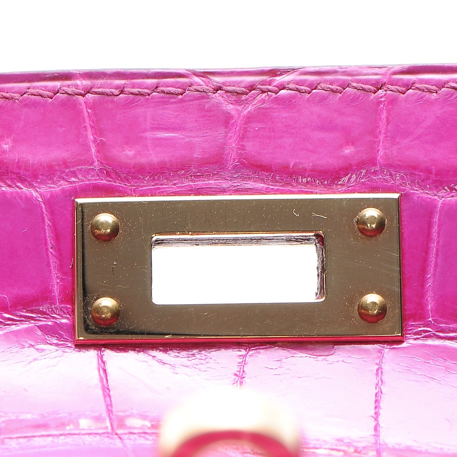 Hermes Shiny Niloticus Crocodile Kelly Cut Pochette Rose Scheherazade 21 of 21