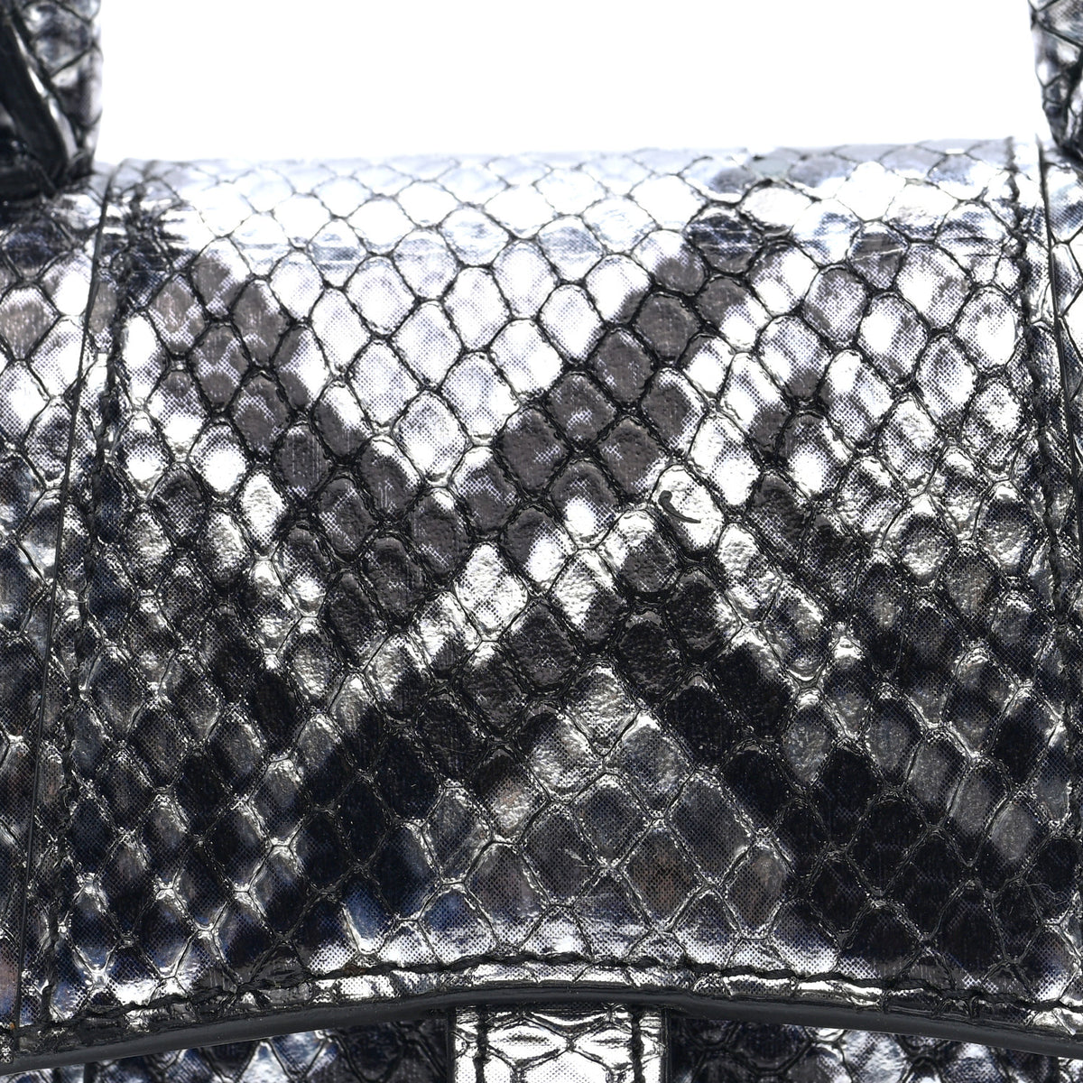 Balenciaga Shiny Calfskin Snakeskin Effect Hourglass Top Handle Bag Mini Silver Black 7 of 9