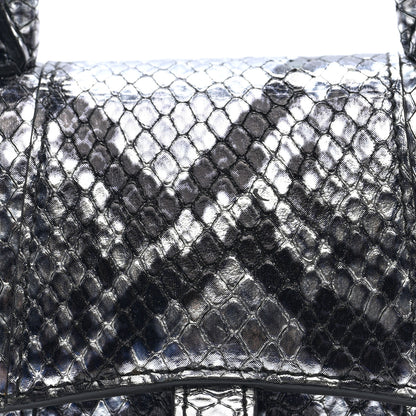 Balenciaga Shiny Calfskin Snakeskin Effect Hourglass Top Handle Bag Mini Silver Black 7 of 9