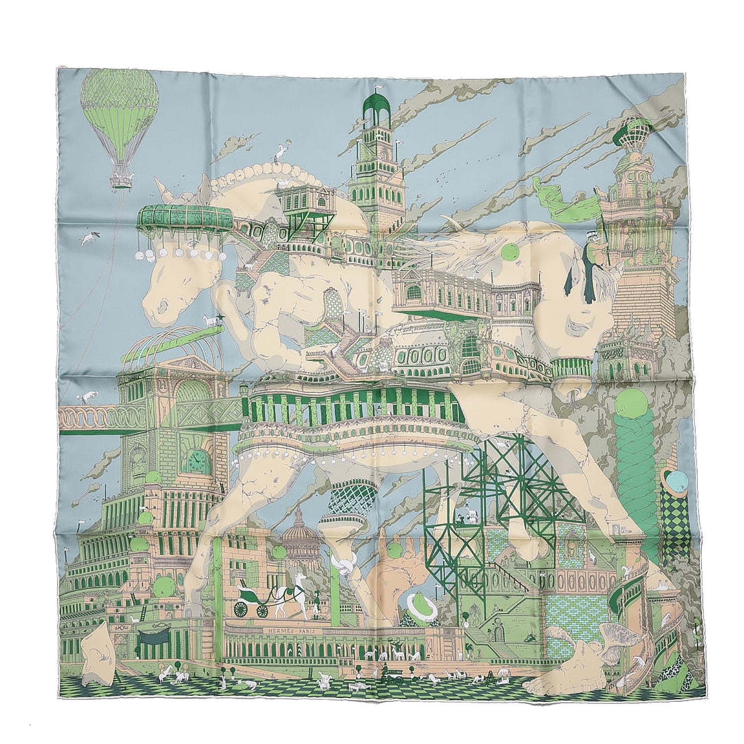 Hermes Silk Hippopolis Scarf 90 Vert De Gris Beige Emeraude 1 of 9