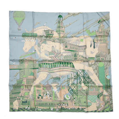 Hermes Silk Hippopolis Scarf 90 Vert De Gris Beige Emeraude 1 of 9