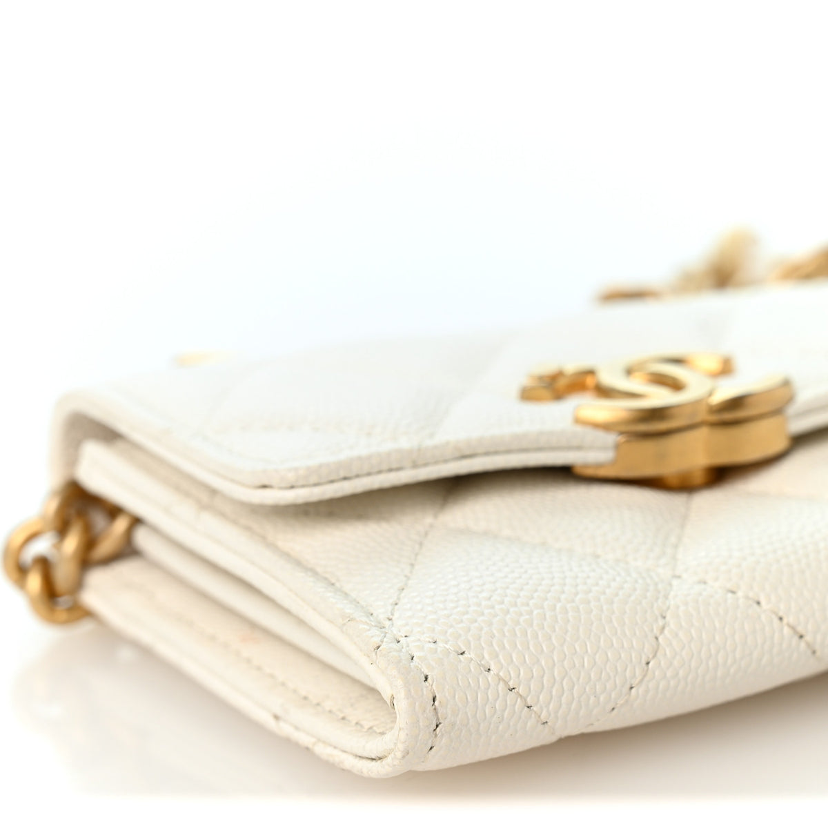 Caviar Quilted Bracelet On Chain Clutch White