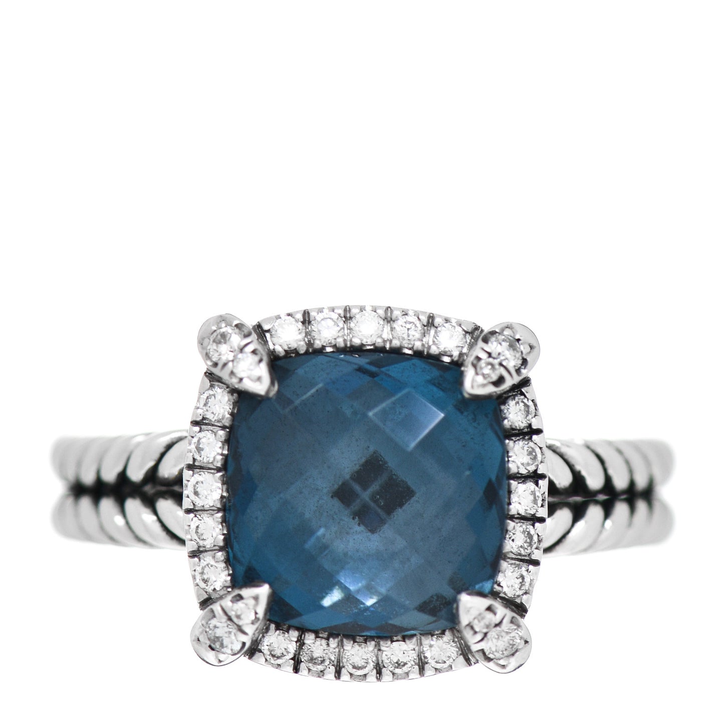Sterling Silver Diamond Hampton Blue Topaz 9mm Chatelaine Pave Bezel Ring 52 6