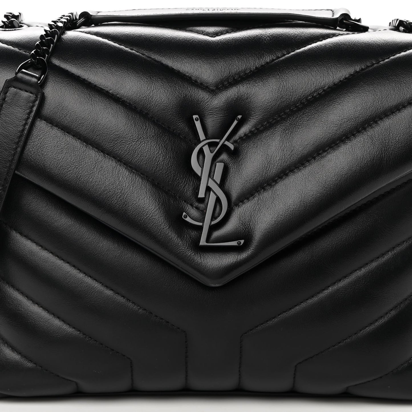 Calfskin Y Quilted Monogram Monochrome Small Loulou Chain Satchel Black
