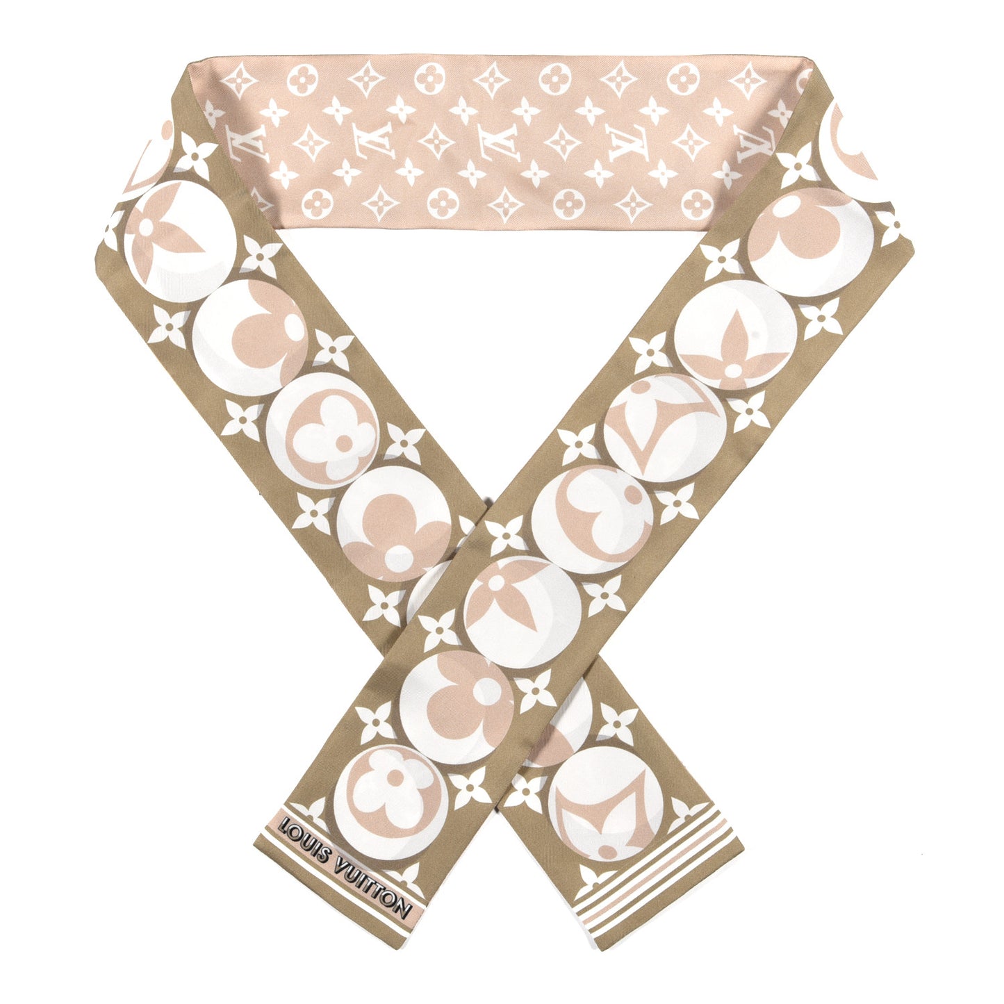 Silk Monogram Marbles Classic Bandeau Kaki Beige White