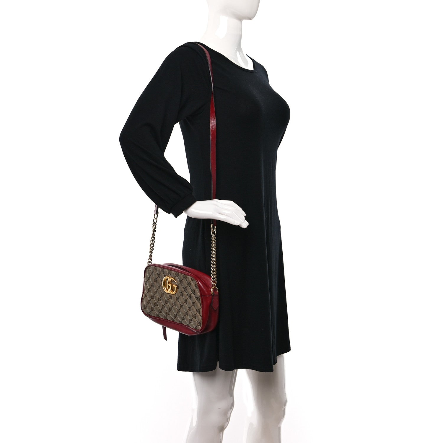 Gucci Monogram Azalea Calfskin Matelasse Diagonal Small GG Marmont Chain Shoulder Bag Beige Ebony New Cherry Red 3 of 14