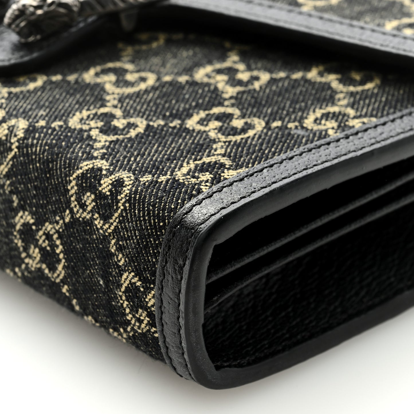 Jacquard Black Denim GG Monogram Mini Dionysus Chain Wallet Black Ivory