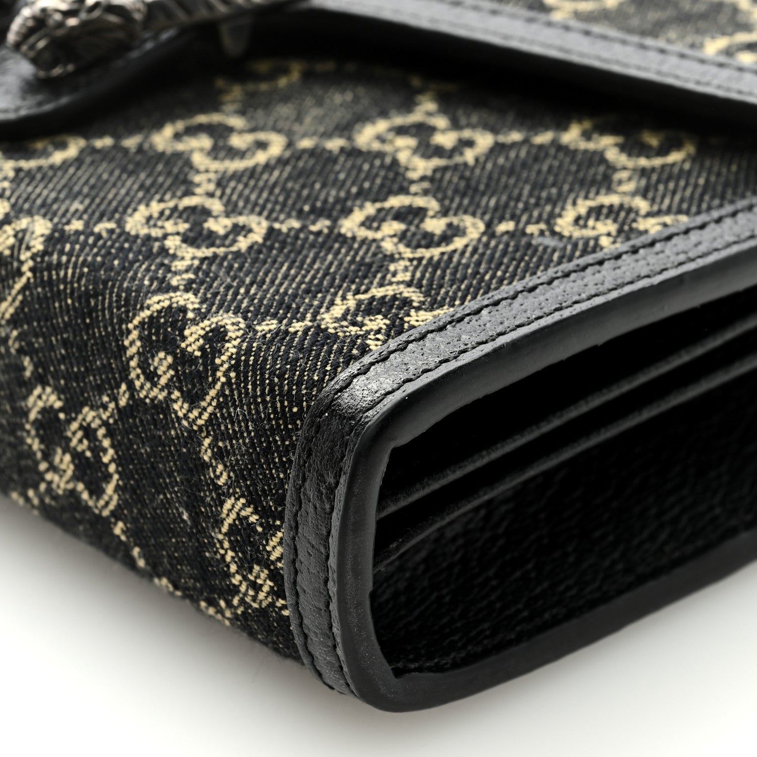 Gucci Jacquard Black Denim GG Monogram Mini Dionysus Chain Wallet Black Ivory 8 of 8