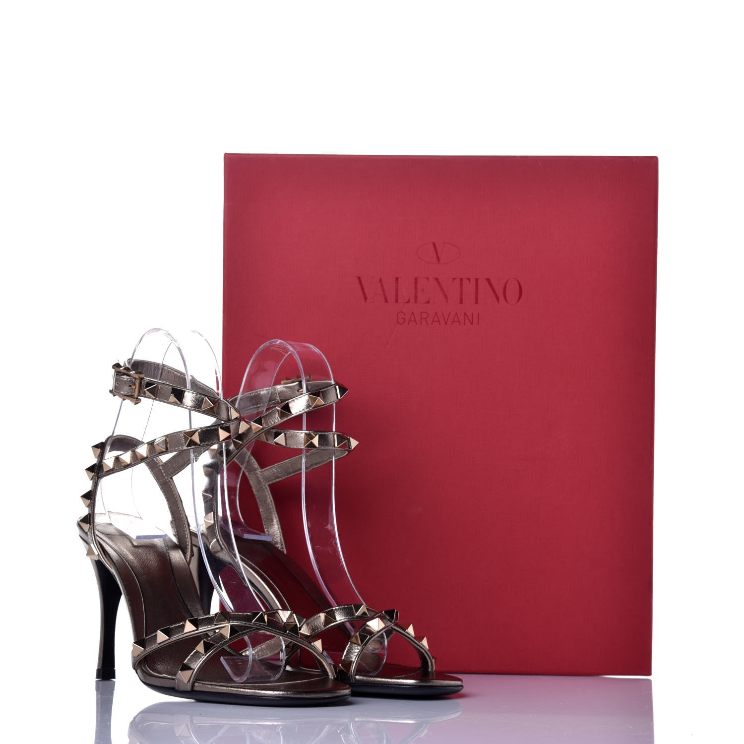 Valentino Garavani Metallic Nappa Rockstud Ankle Wrap 85mm Sandals 36 Sasso 8 of 8