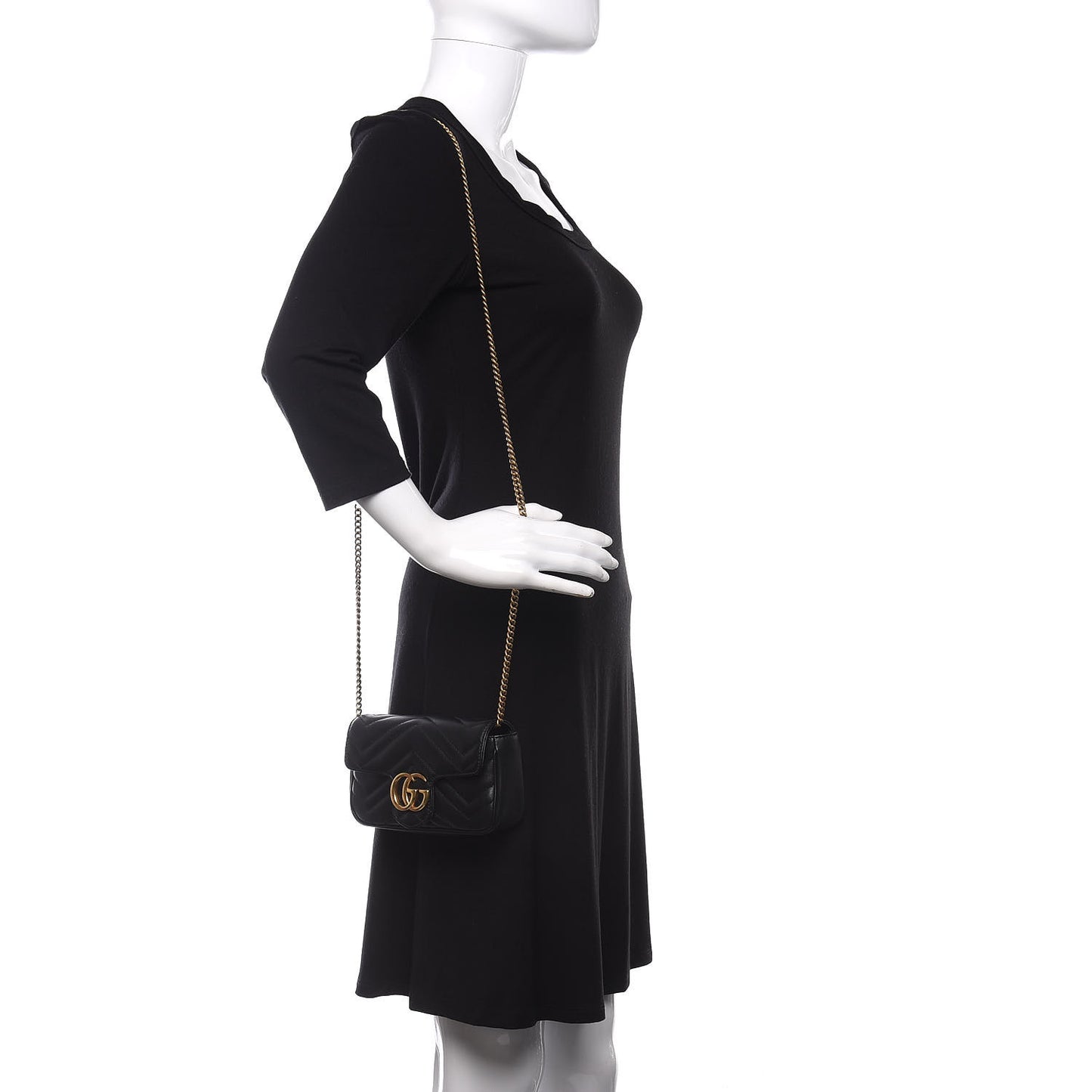 Calfskin Matelasse Super Mini GG Marmont Shoulder Bag Black