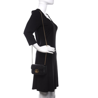 Gucci Calfskin Matelasse Super Mini GG Marmont Shoulder Bag Black 2 of 11