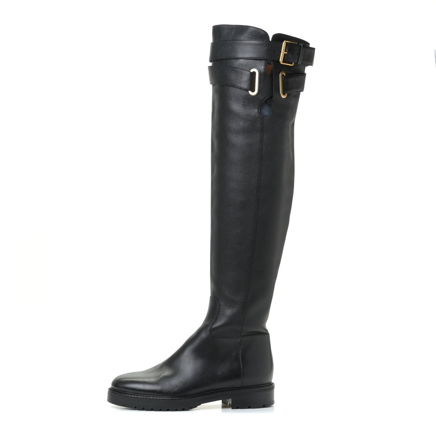 Calfskin Knee High Buckle Boots 37.5 Black