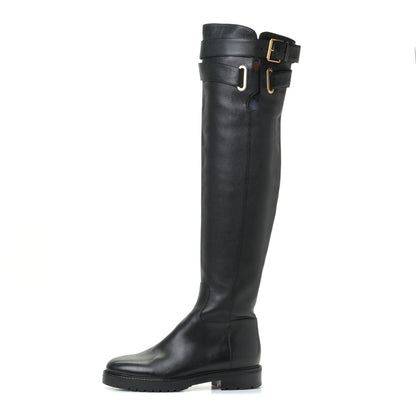 Valentino Garavani Calfskin Knee High Buckle Boots 37.5 Black 1 of 19
