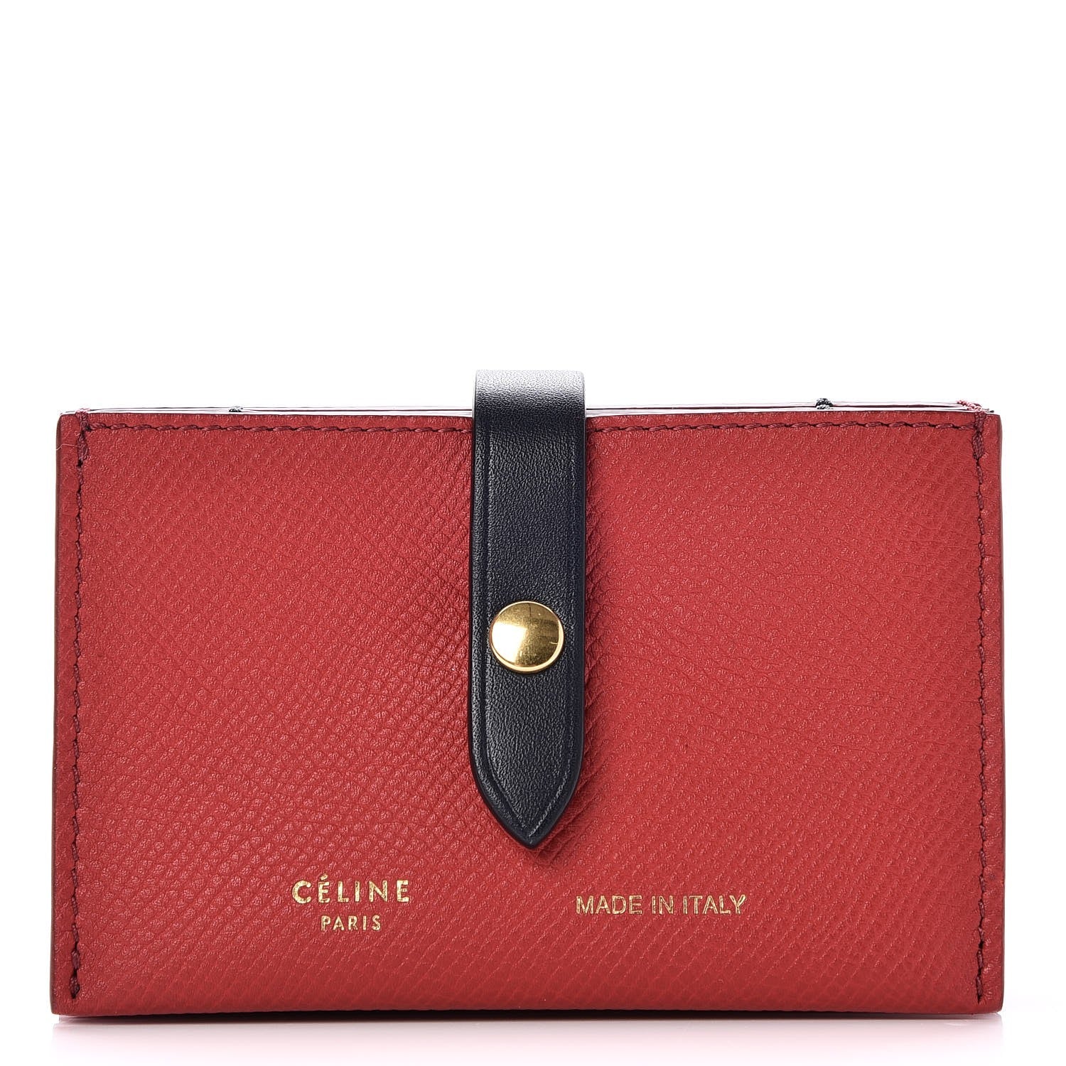Celine Grained Calfskin Strap Accordion Cardholder Coquelicot 1 of 8