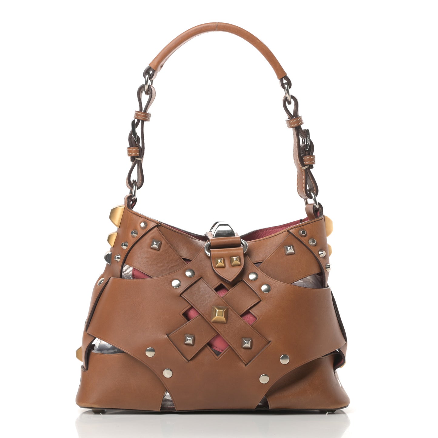 Vitello Studded Cross Shoulder Bag Nocciolo