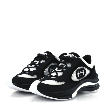 Gucci Technical Knit Fabric Suede Calfskin Womens Gucci Run Sneakers 35.5 Black White 4 of 12
