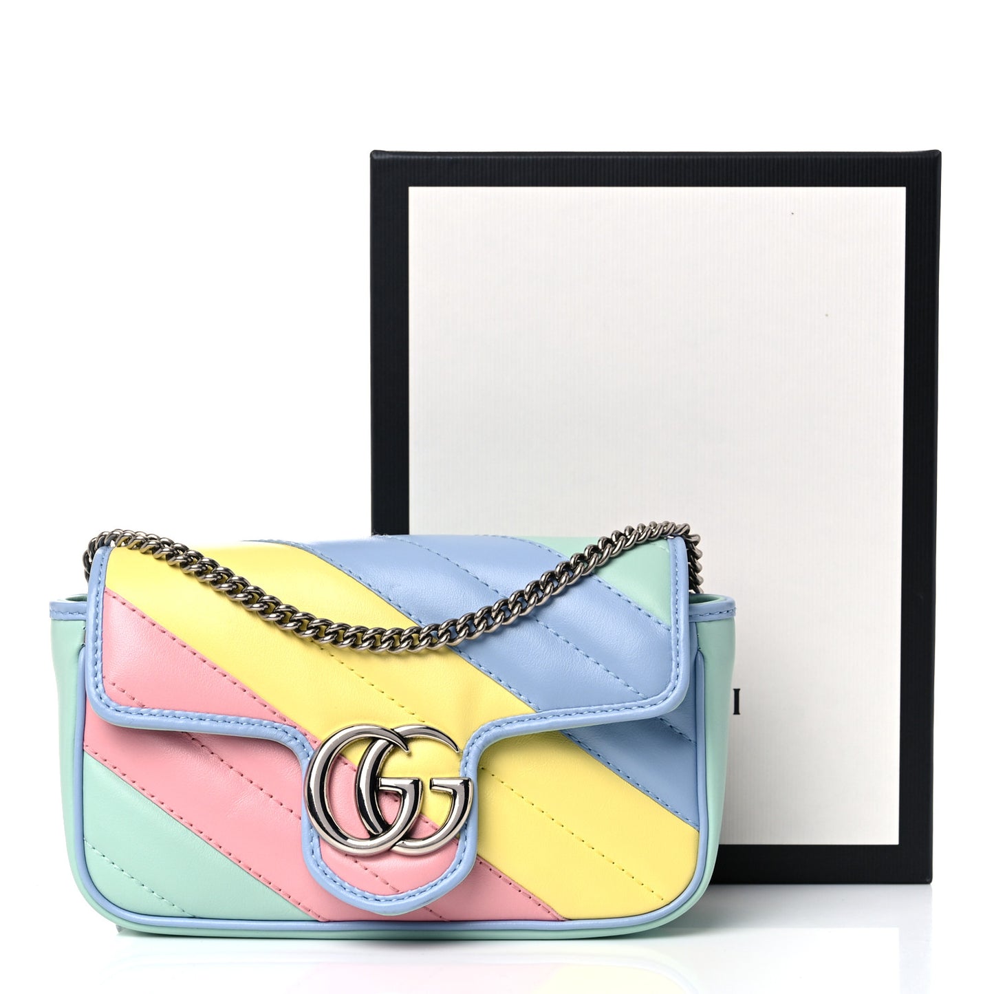 Calfskin Matelasse Diagonal Super Mini GG Marmont Shoulder Bag Multicolor Pastel