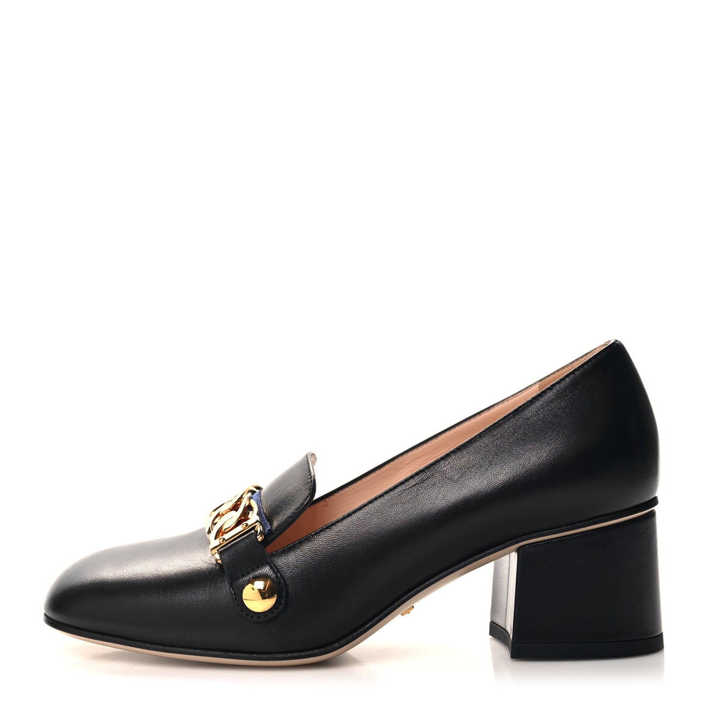 Malaga Kid Sylvie Web Chain Mid Heel Loafers 35 Black