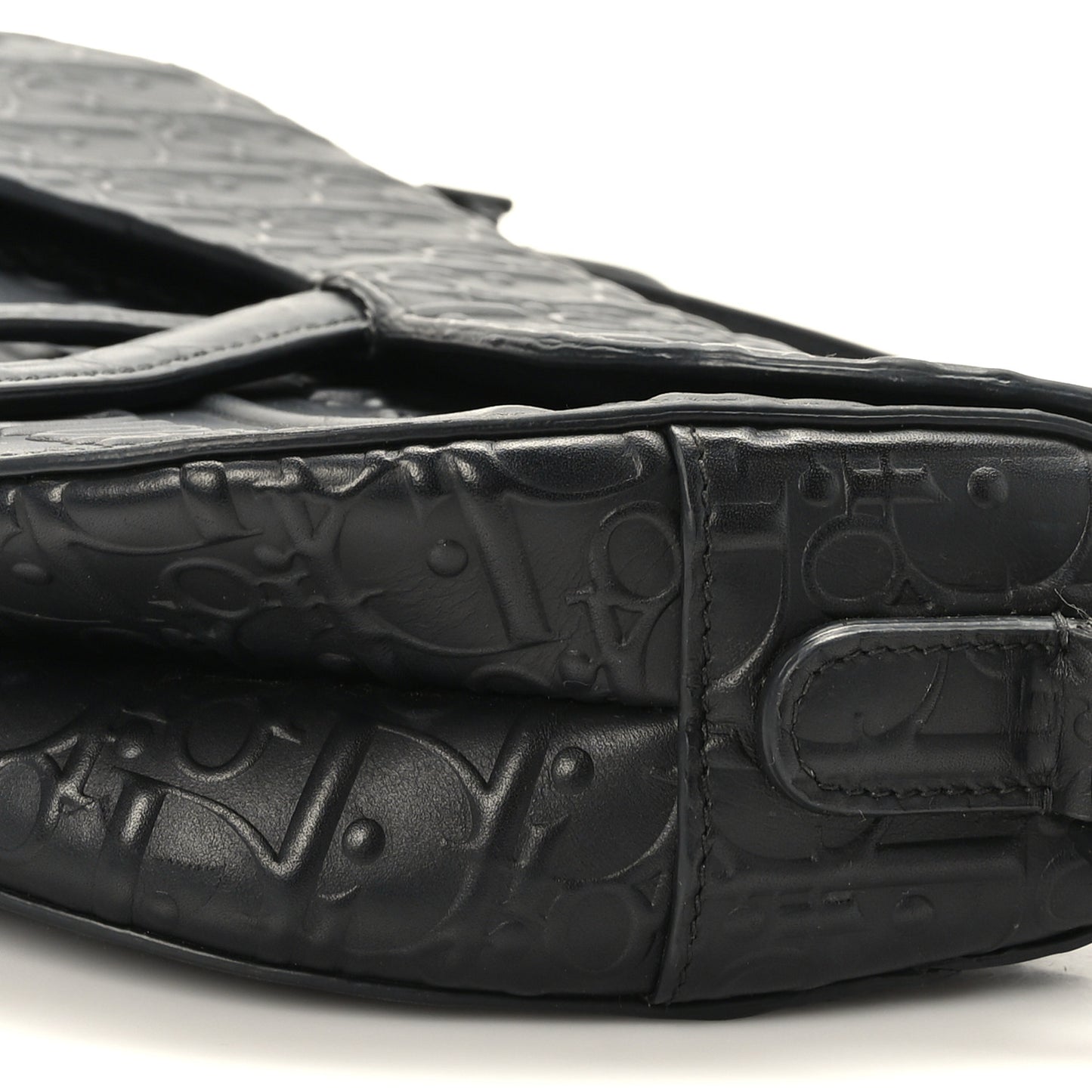 Calfskin Embossed Oblique Saddle Bag Black