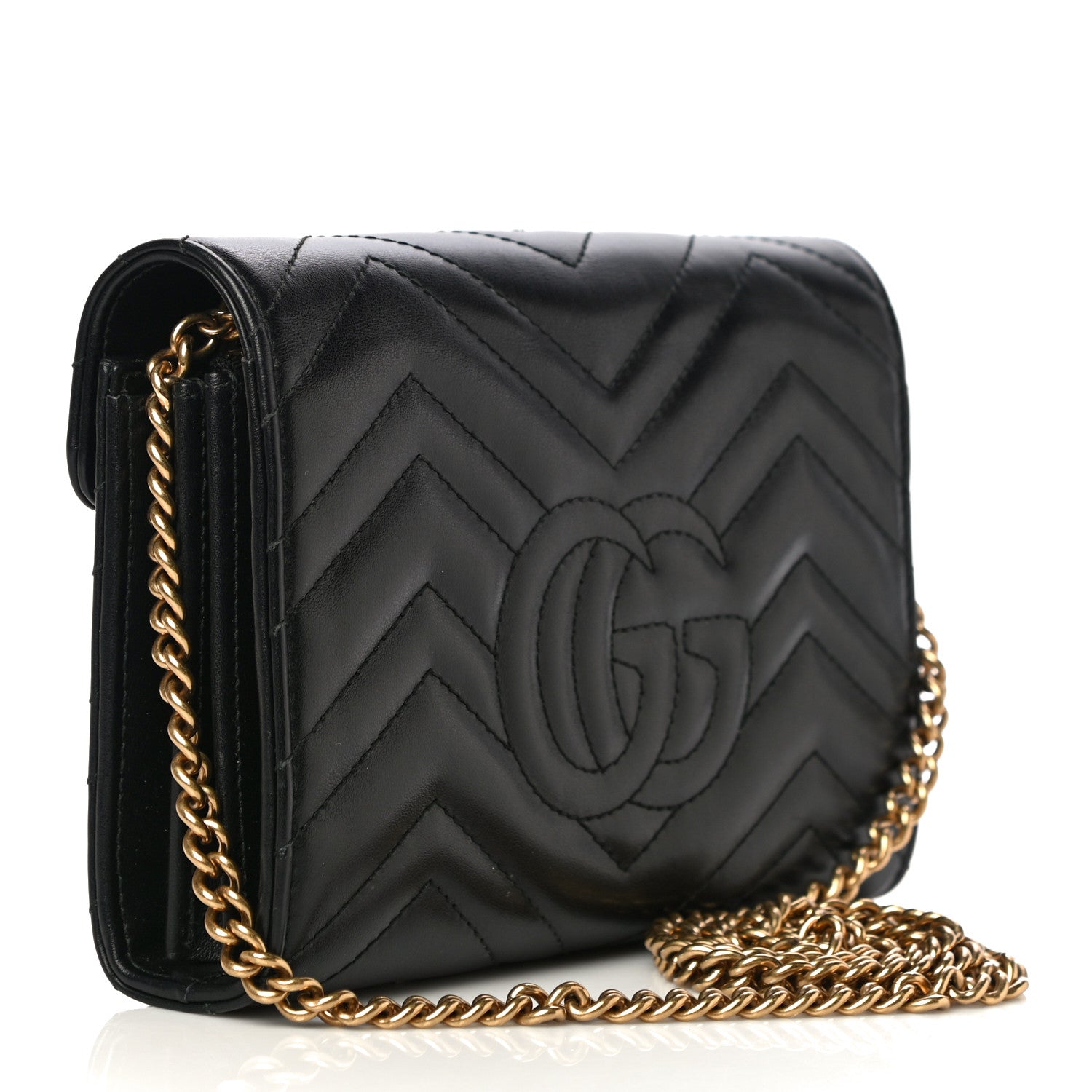 Gucci Calfskin Matelasse GG Marmont Chain Wallet Black 3 of 13