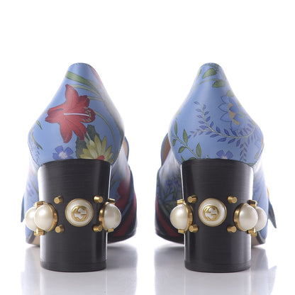 Gucci Apollo Calfskin Web Pearl New Flora Peyton 75mm Loafer Pumps 40.5 Azure 5 of 12