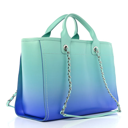 Chanel Shaded Calfskin Small Deauville Tote Light Green Turquoise Purple 4 of 15