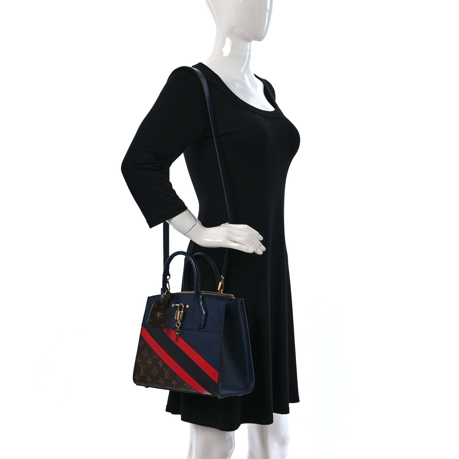 Louis Vuitton Calfskin Monogram Striped City Steamer PM Blue 2 of 8