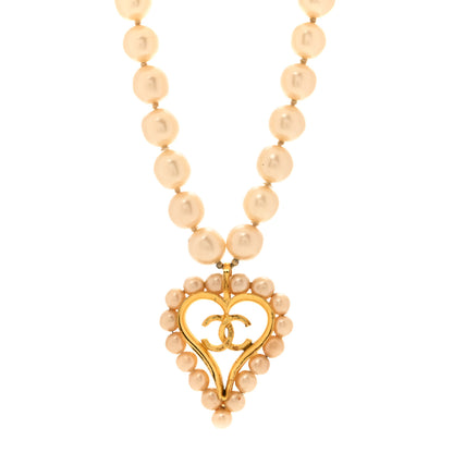 Chanel Pearl CC Heart Necklace Gold White 1 of 6