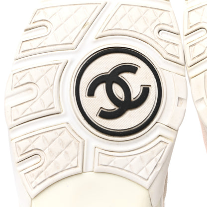 Chanel Suede Calfskin Fabric CC Sneakers 40 White Grey Fluo Orange 6 of 8