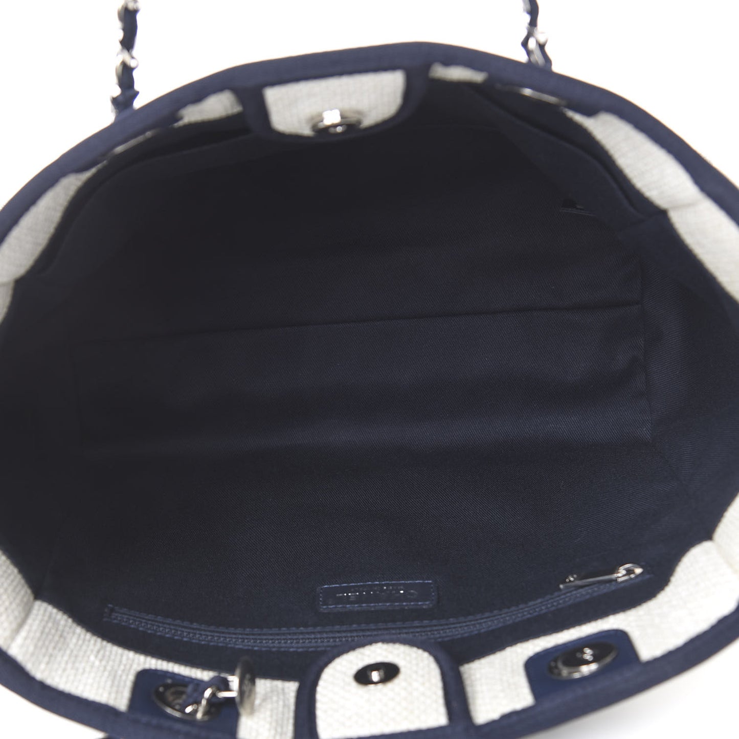 Woven Straw Raffia Small Deauville Tote White Navy