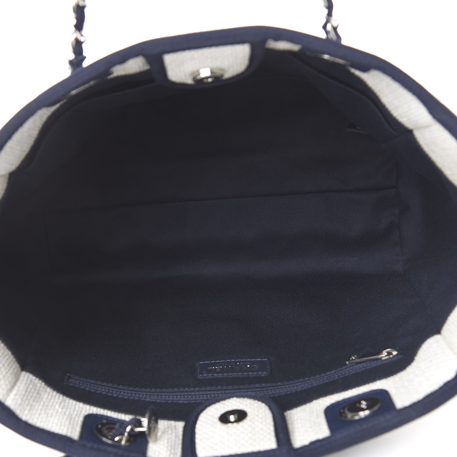 Chanel Woven Straw Raffia Small Deauville Tote White Navy 5 of 10