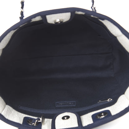 Chanel Woven Straw Raffia Small Deauville Tote White Navy 5 of 10