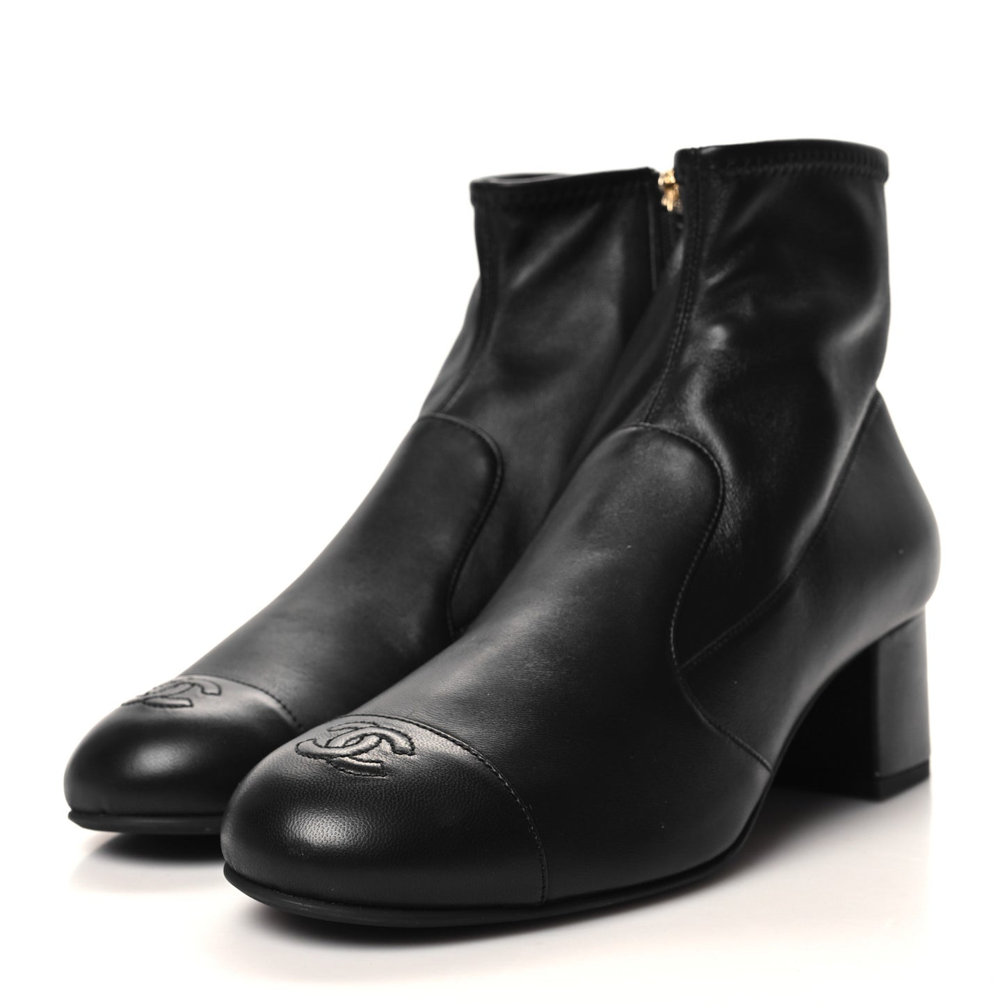 Stretch Lambskin Cap Toe CC Short Boots 41 Black