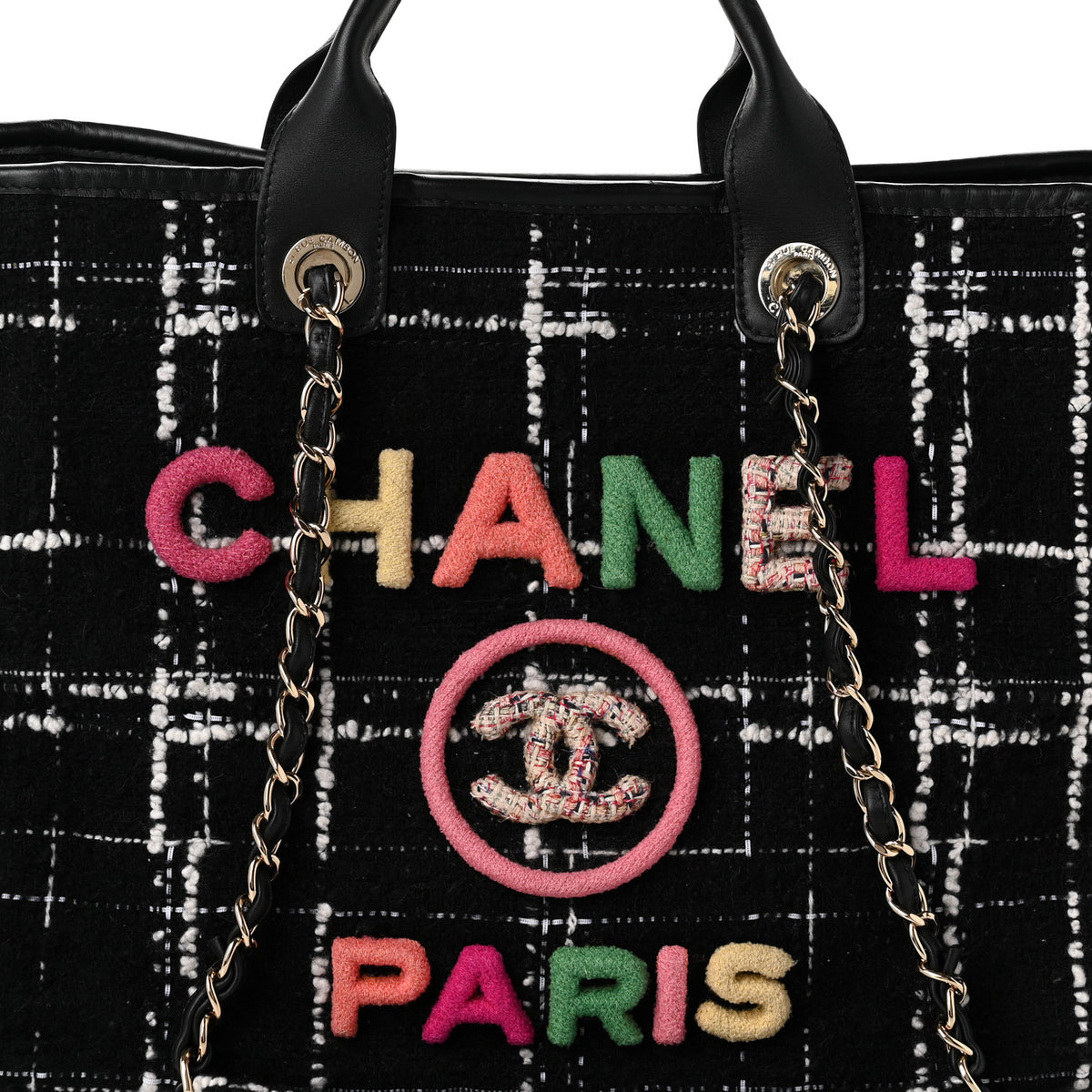 Tweed Medium Deauville Tote Black White Multicolor