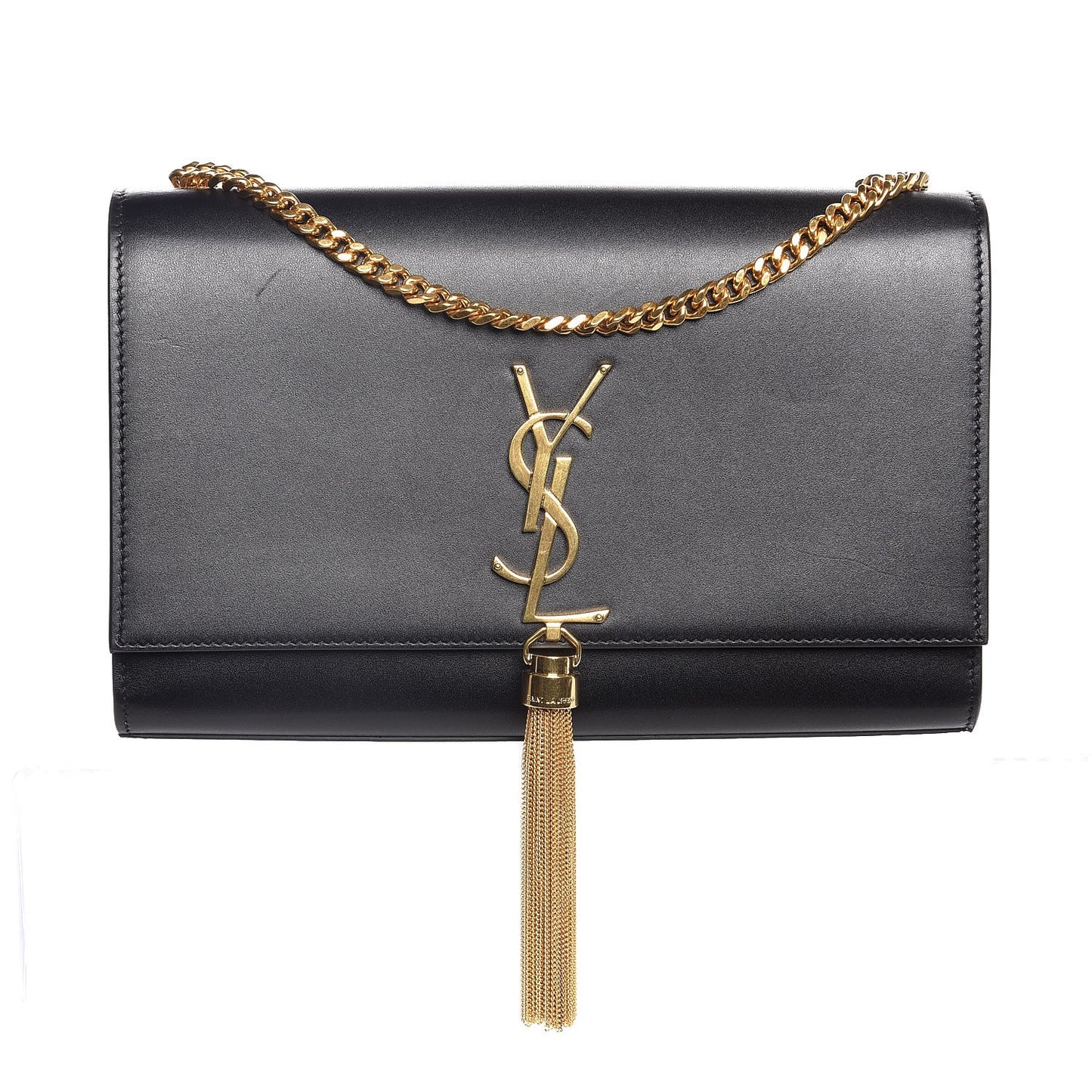 Smooth Calfskin Medium Classic Monogram Kate Tassel Satchel Black