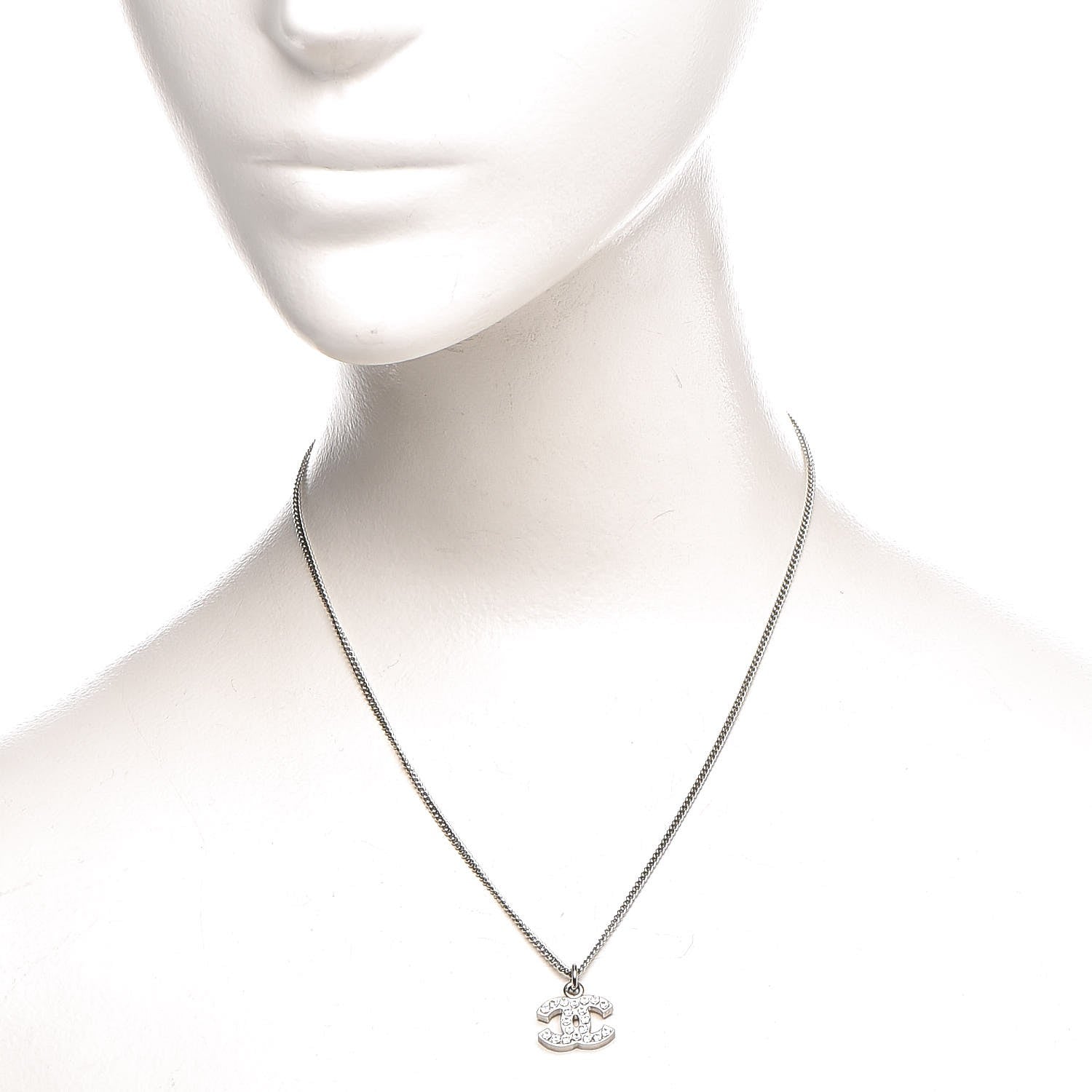 Chanel Crystal Timeless CC Necklace Silver 2 of 8