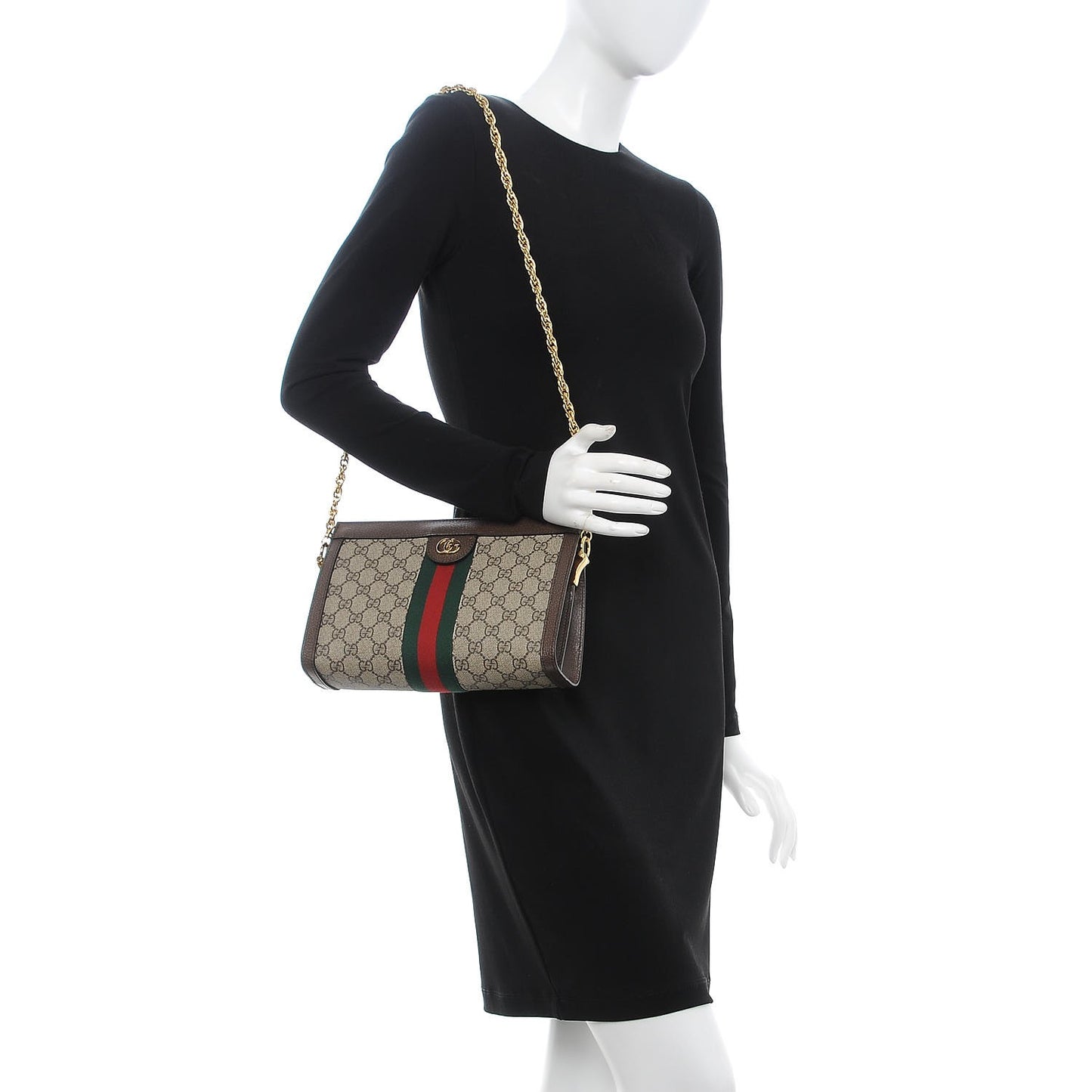 GG Supreme Monogram Web Small Ophidia Chain Shoulder Bag Brown