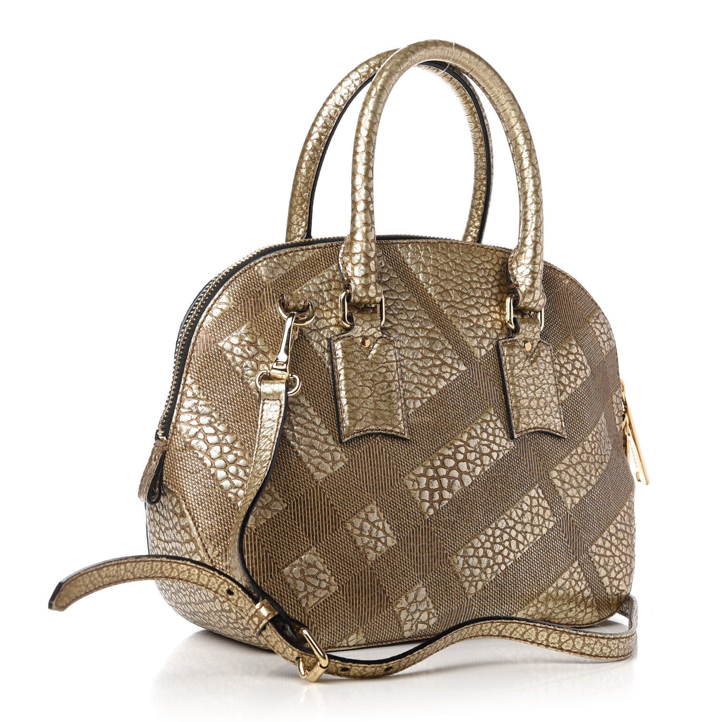 Metallic Heritage Grain Check Embossed Small Orchard Bowling Bag Gold