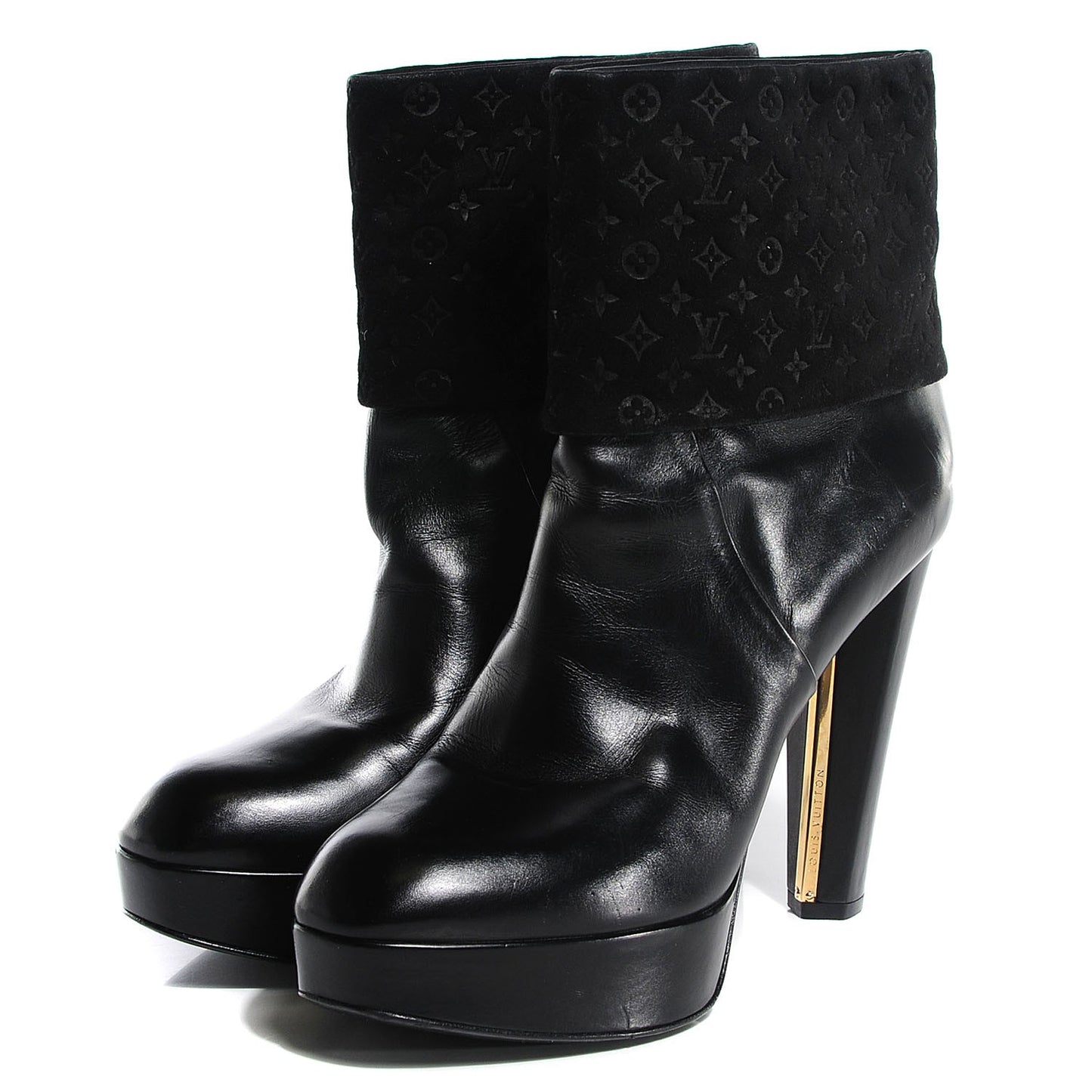 Calfskin Suede Art Deco Boots 38.5 Black