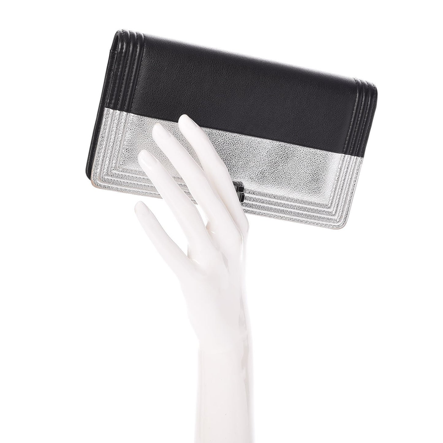 Metallic Goatskin Calfskin Boy Yen Wallet Silver Black