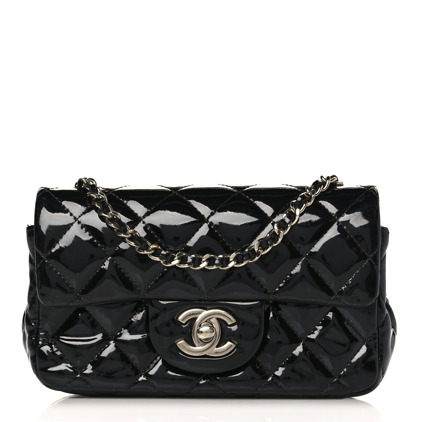 Patent Calfskin Quilted Extra Mini Rectangular Flap Black