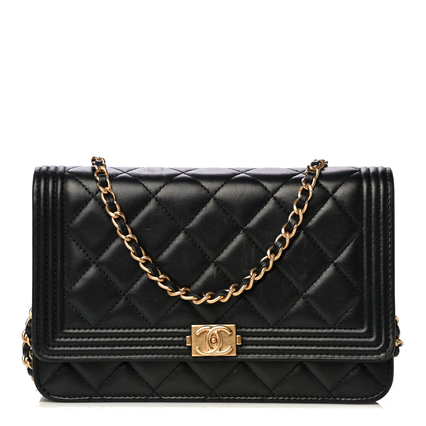 Lambskin Quilted Boy Wallet On Chain WOC Black