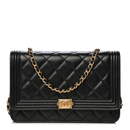 Chanel Lambskin Quilted Boy Wallet On Chain WOC Black 1 of 10