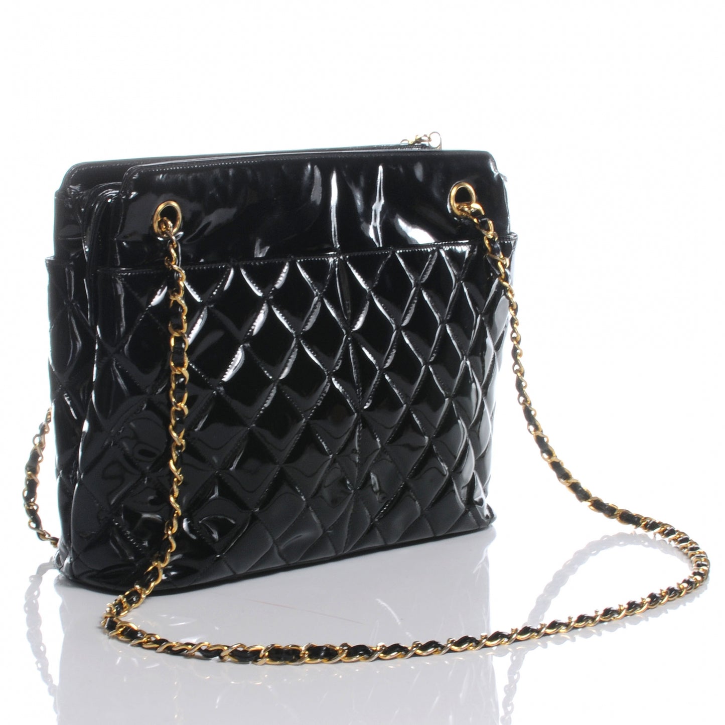 Patent Quilted CC Shoulder Bag Black