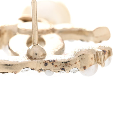 Chanel Crystal Pearl CC Drop Earrings Gold Pearly White 5 of 7