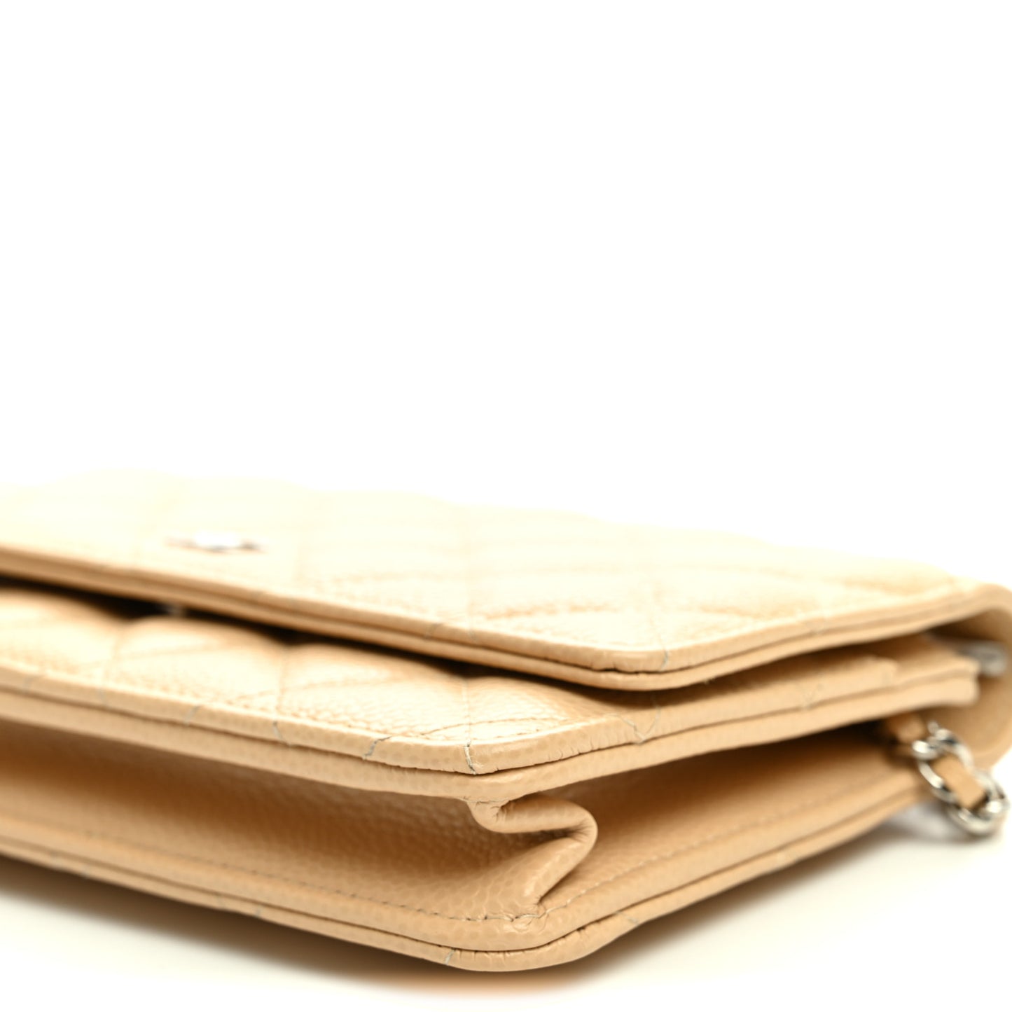 Caviar Quilted Wallet on Chain WOC Beige